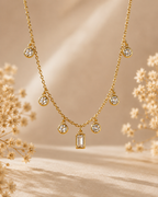 Elegant Gold Crystal Drop Necklace for Women | CZ Charm Pendant with Chain