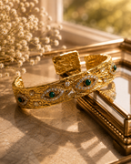 Luxury Evil Eye Gold Cuff Bangle for Women | CZ Stone Statement Bracelet