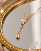 Gold-Toned Crystal Y Pendant Necklace for Women | Minimal Lariat Pendant Necklace