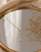 Gold-Toned Crystal Y Pendant Necklace for Women | Minimal Lariat Pendant Necklace