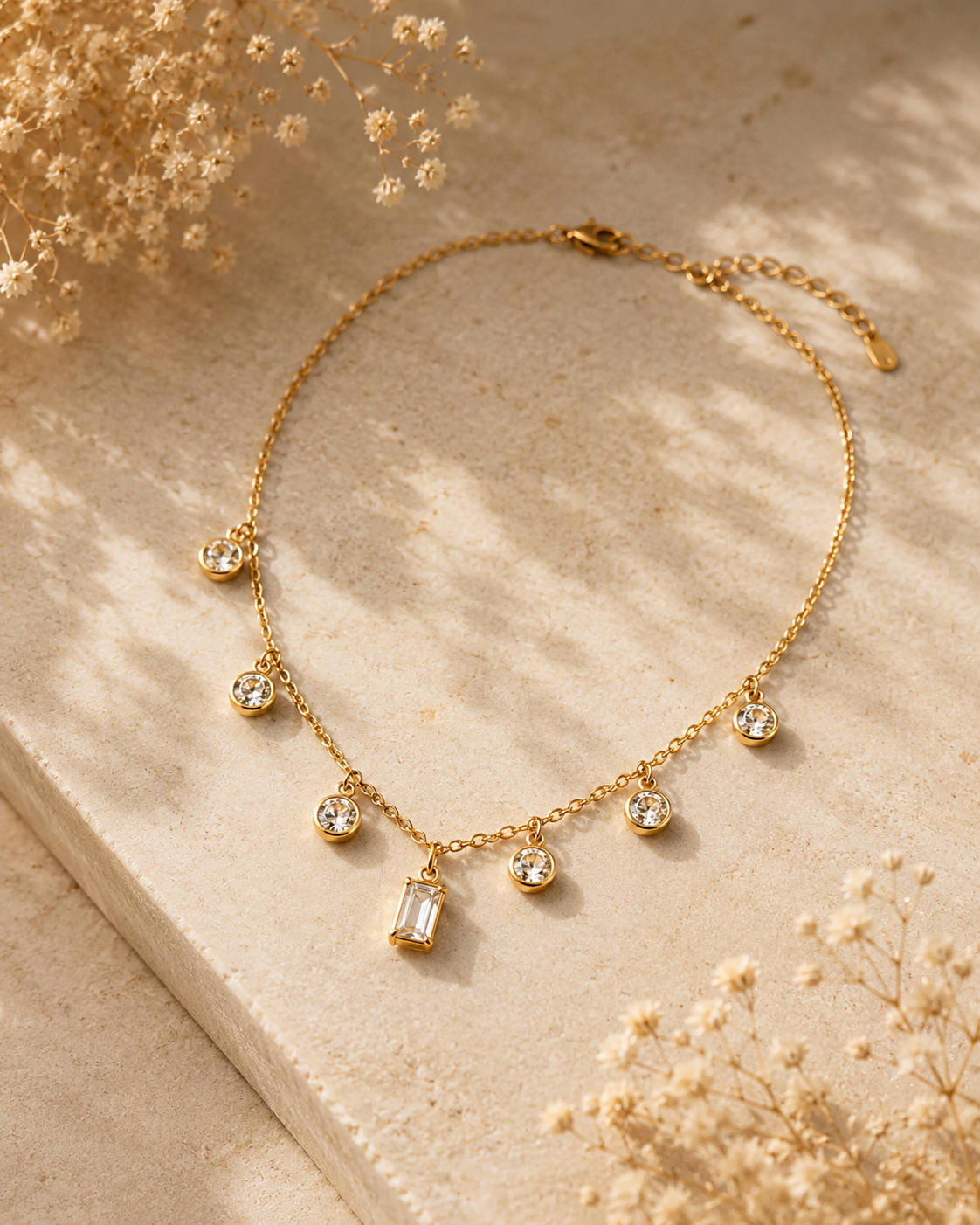 Elegant Gold Crystal Drop Necklace for Women | CZ Charm Pendant with Chain