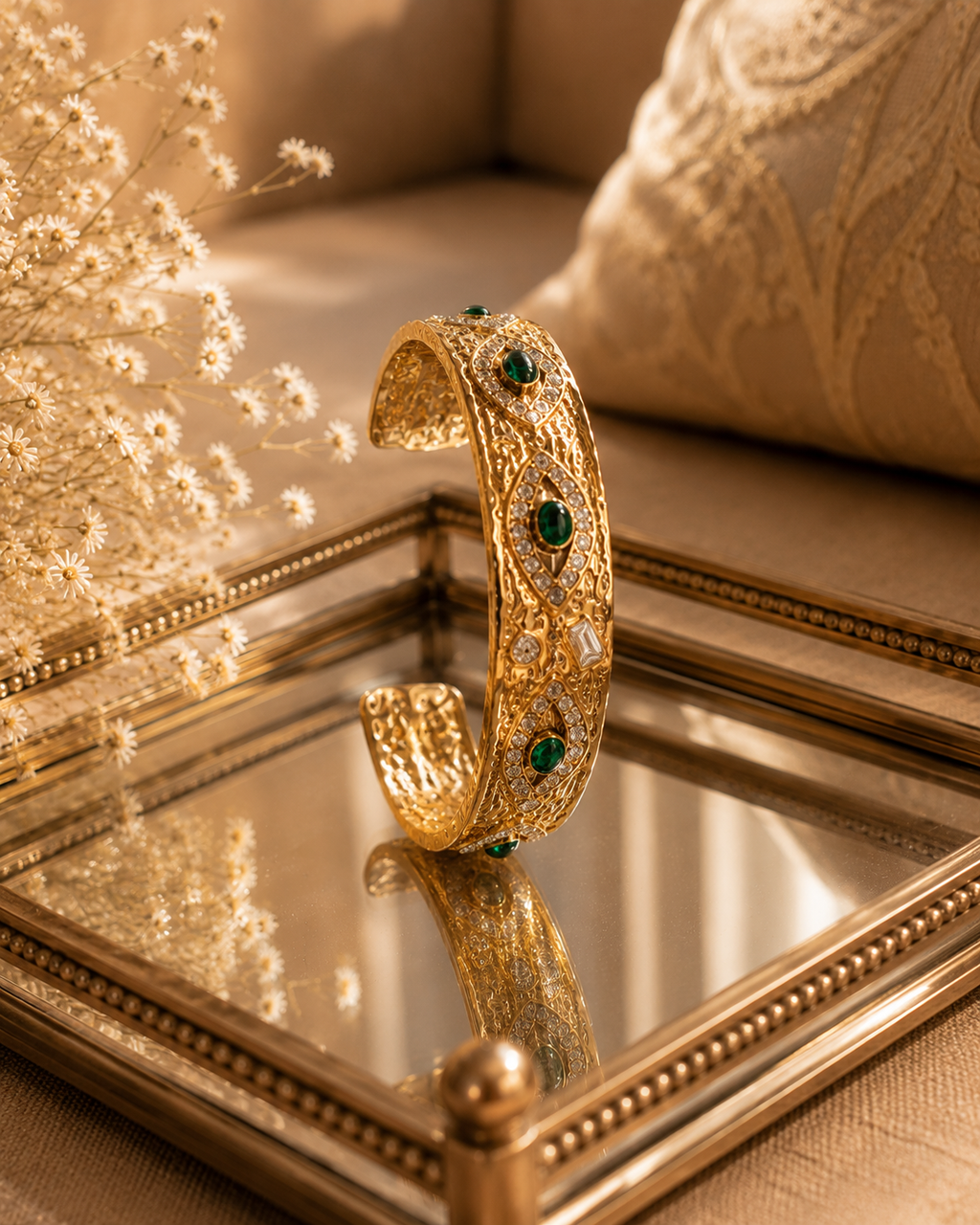 Luxury Evil Eye Gold Cuff Bangle for Women | CZ Stone Statement Bracelet