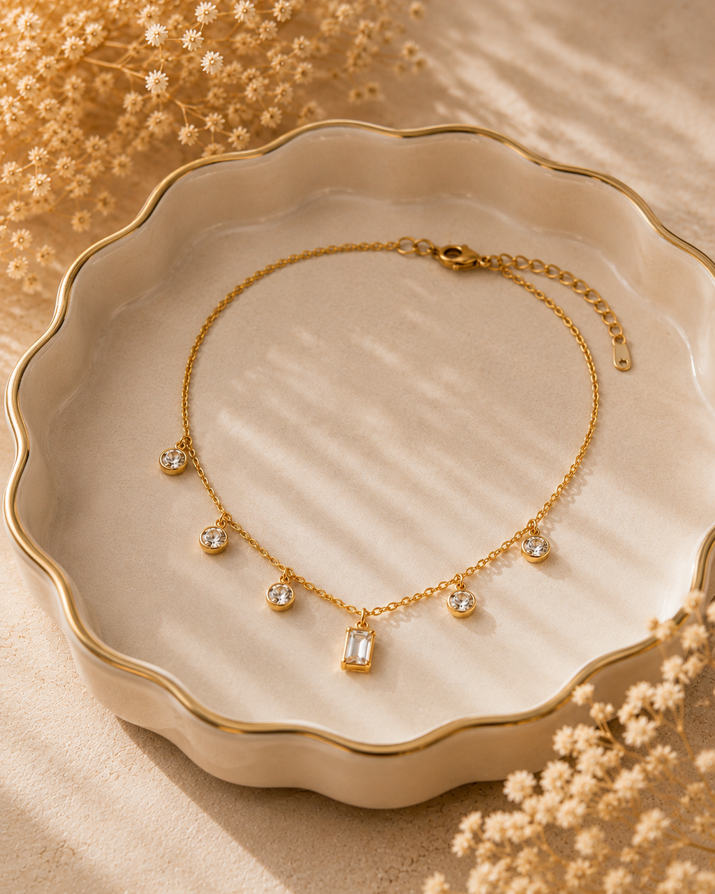Elegant Gold Crystal Drop Necklace for Women | CZ Charm Pendant with Chain