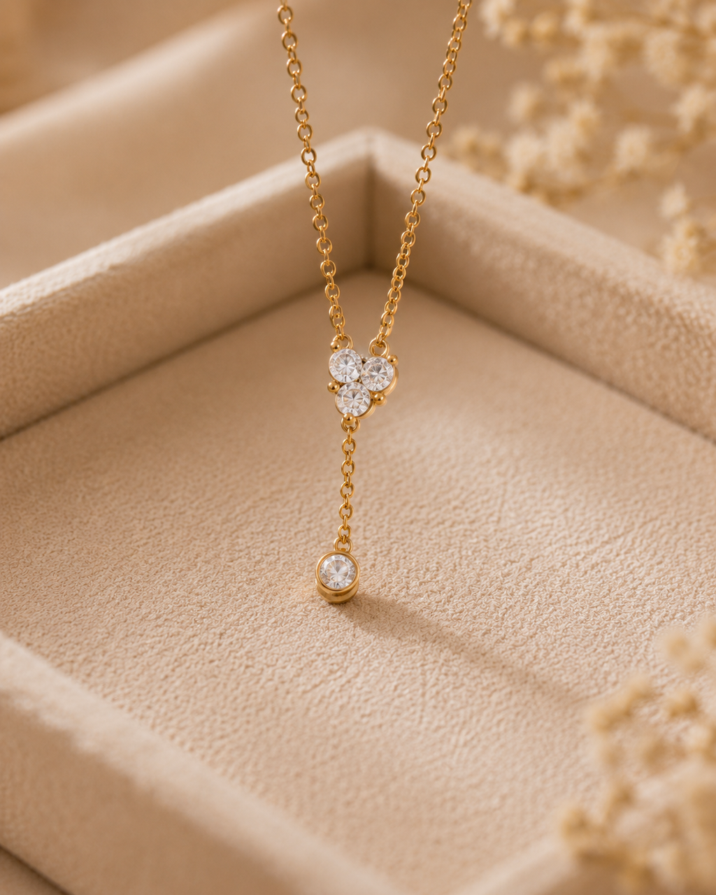 Gold-Toned Crystal Y Pendant Necklace for Women | Minimal Lariat Pendant Necklace