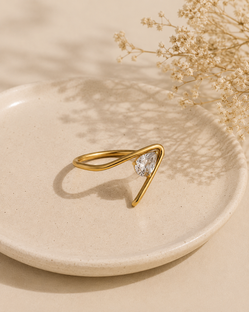 Adya Elara Pear-Cut Solitaire Gold-Plated Ring for Women