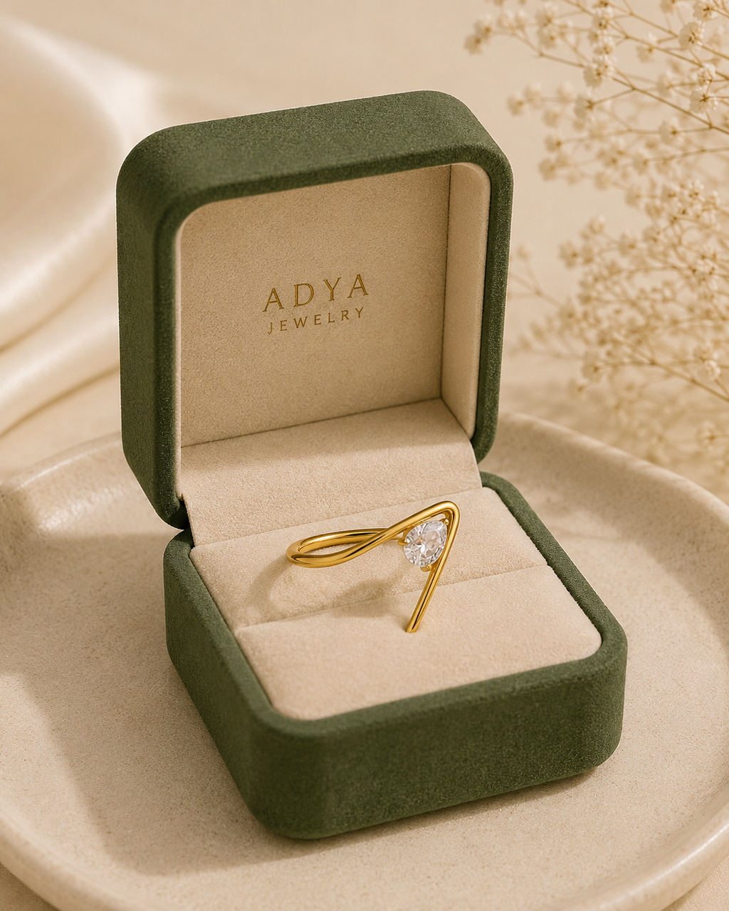 Adya Elara Pear-Cut Solitaire Gold-Plated Ring for Women