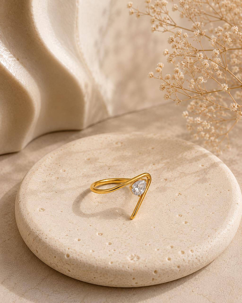 Adya Elara Pear-Cut Solitaire Gold-Plated Ring for Women