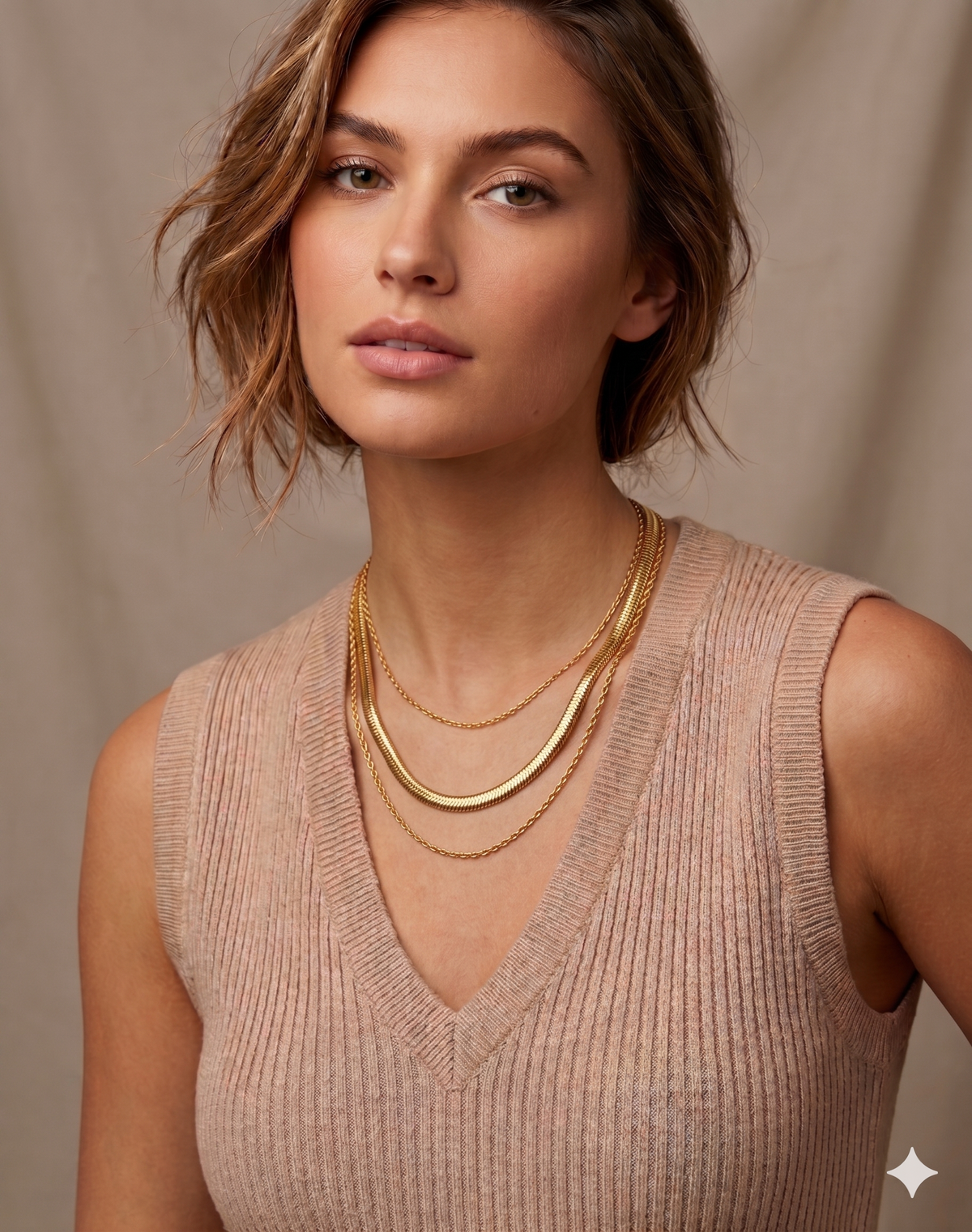 Gold Layered Chain Necklace Set for Women