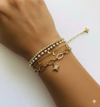 Golden Multilayer Pearl & Charm Bracelet
