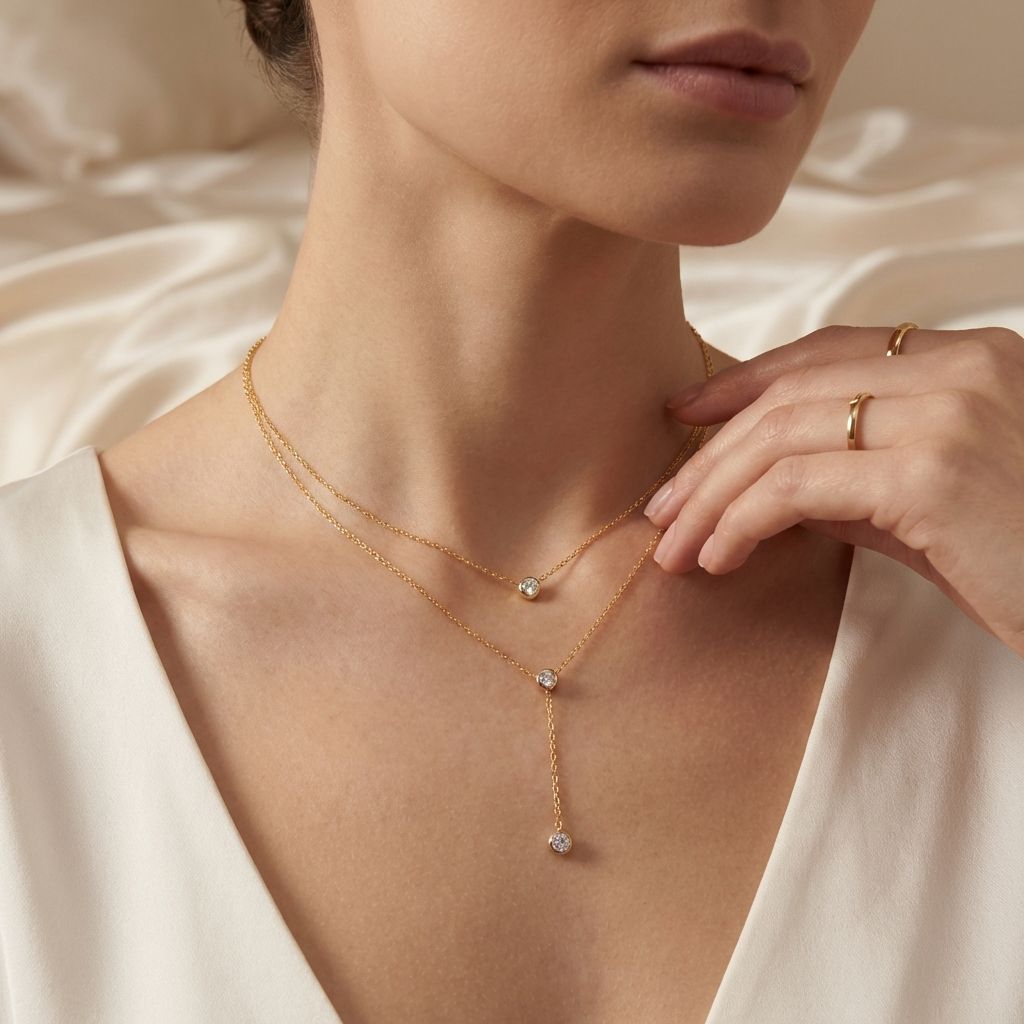Adya Double Layer Crystal Drop Pendant Necklace