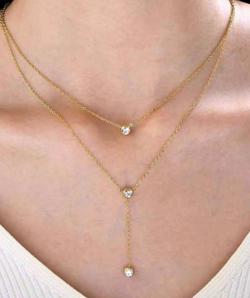 Adya Double Layer Crystal Drop Pendant Necklace