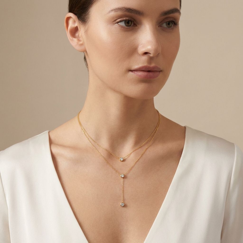 Adya Double Layer Crystal Drop Pendant Necklace