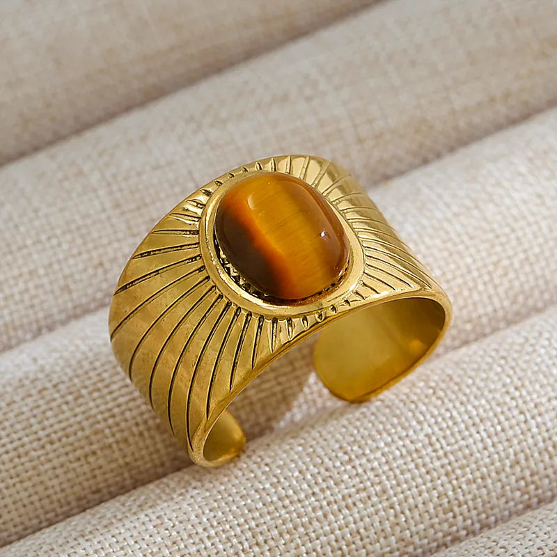 Adya Solar Glow Gold-Plated Tiger Eye Statement Ring for Women