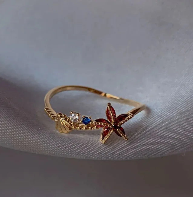 Adya Ocean Bloom Gold-Plated Adjustable Floral Ring for Women