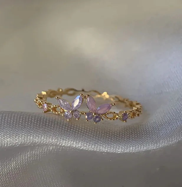 Adya Lavender Blossom Vine Gold-Plated Ring for Women