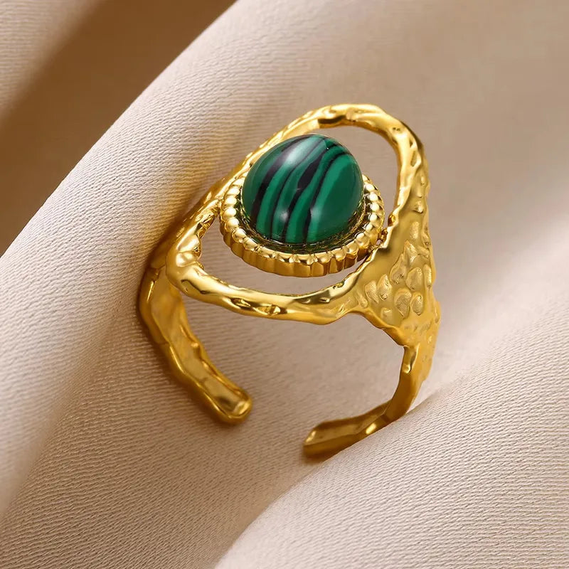 Adya Emerald Orbit Gold-Plated Statement Ring for Women