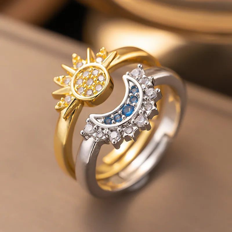 Adya Celestial Duo Sun & Moon Adjustable Ring Set for Women