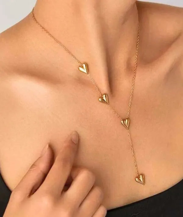 Gold-Toned Heart Lariat Necklace for Women | Minimal Layered Heart Drop Necklace