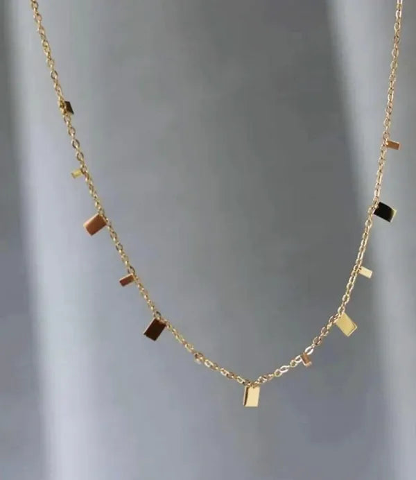 Gold-Toned Geometric Charm Necklace for Women | Minimal Dainty Square Charm Necklace