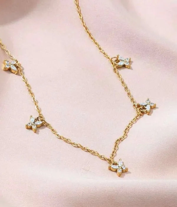 Gold-Toned Crystal Floral Charm Necklace for Women | Minimal Everyday Necklace