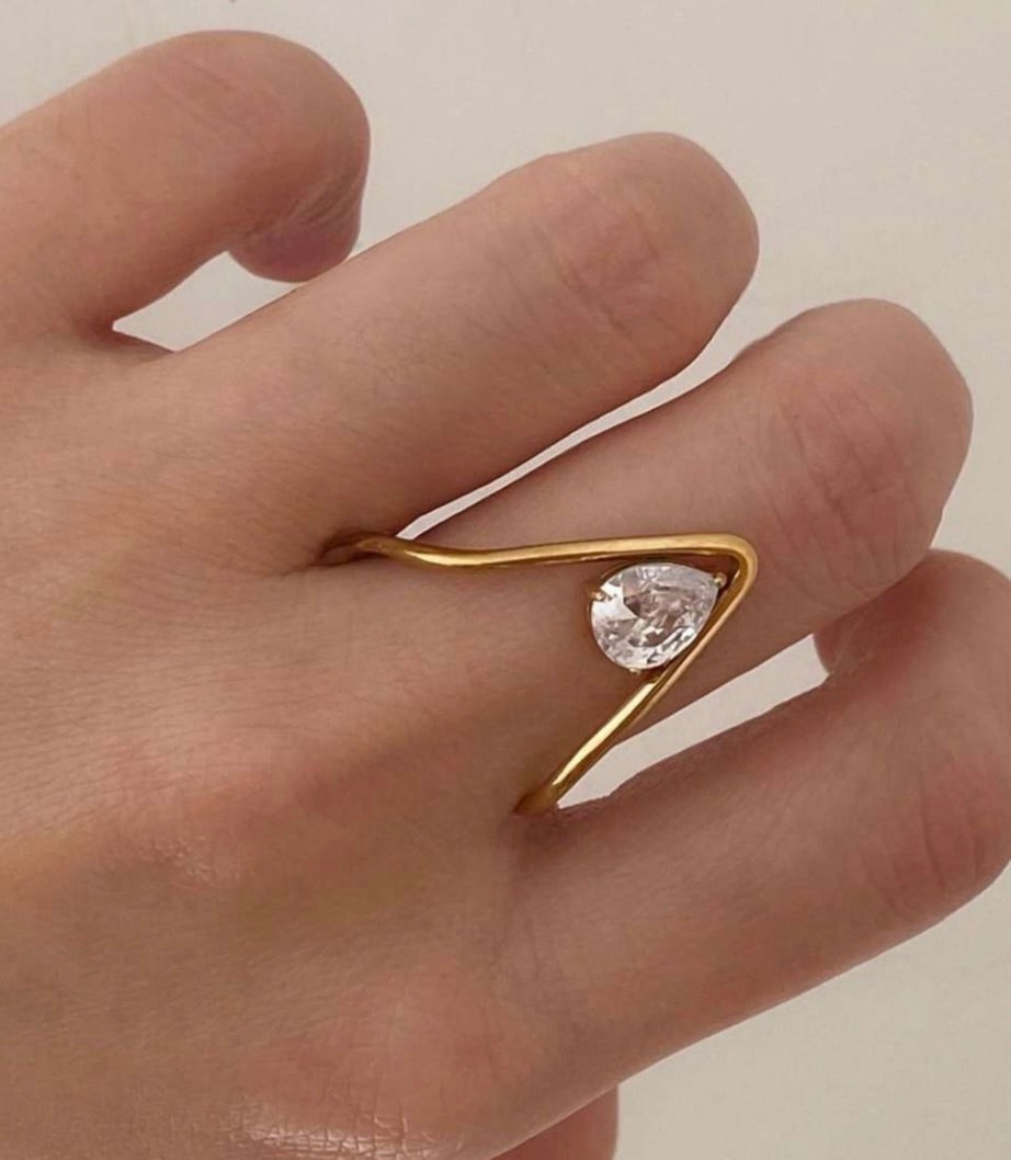 Adya Elara Pear-Cut Solitaire Gold-Plated Ring for Women
