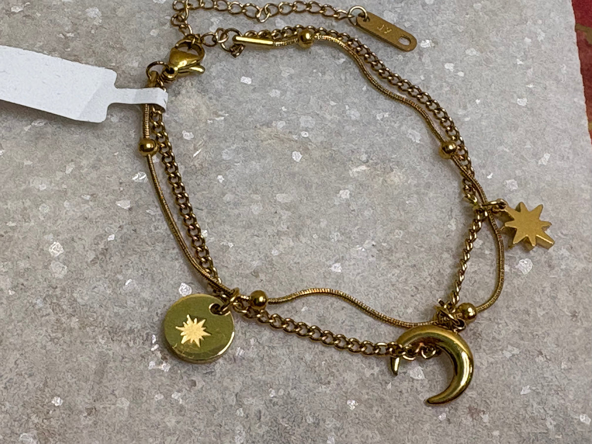 Adya Celestial Sun Moon Star Charm Bracelet