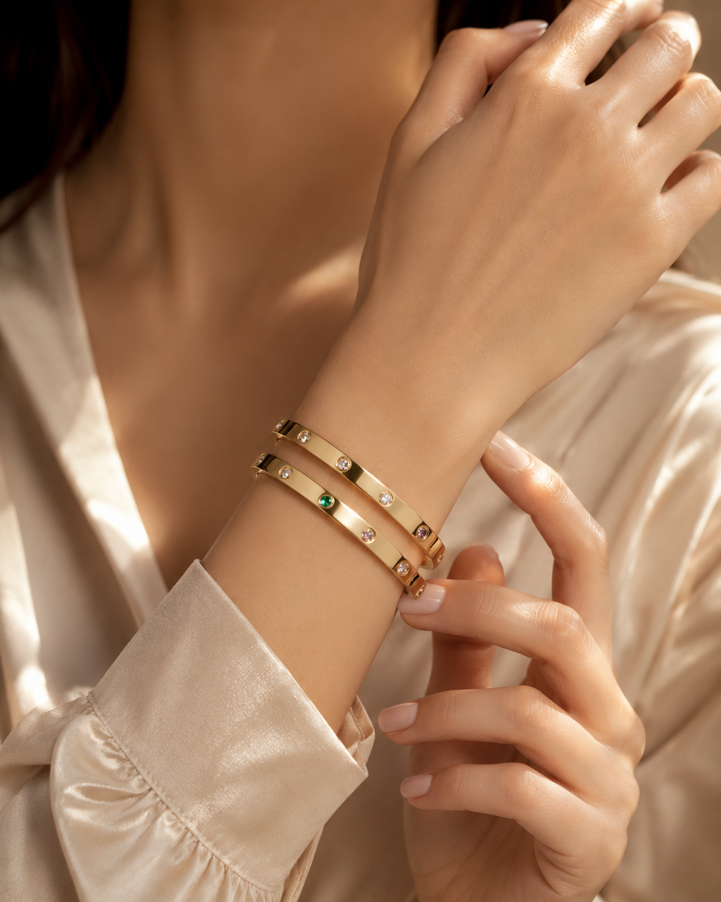 Elegant Gold Multi-Stone Bangle for Women | Gold-Toned Crystal Bracelet