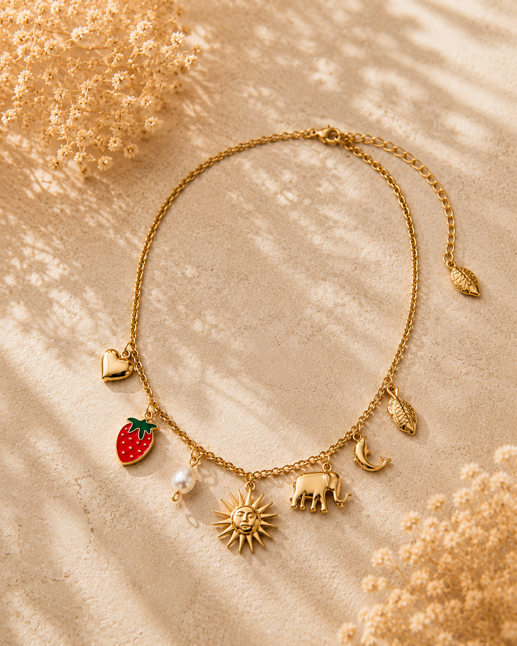 Gold Multi-Charm Pendant Necklace for Women | Celestial &amp; Nature Charm Necklace with Chain