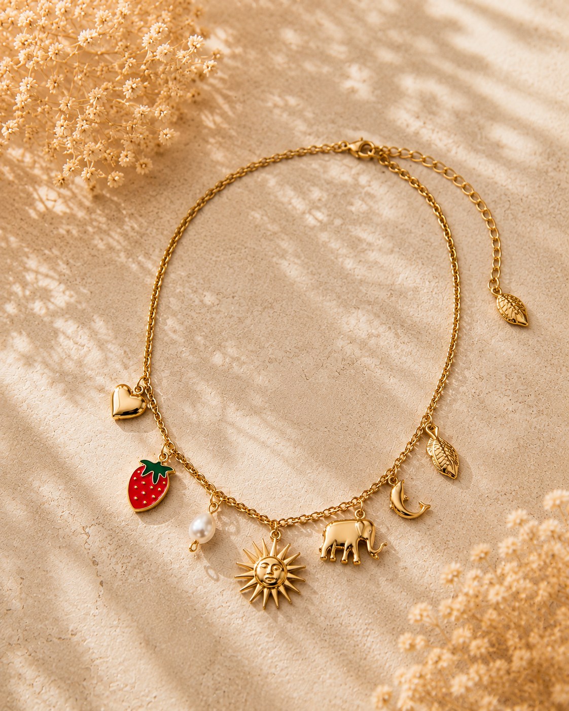 Gold Multi-Charm Pendant Necklace for Women | Celestial &amp; Nature Charm Necklace with Chain