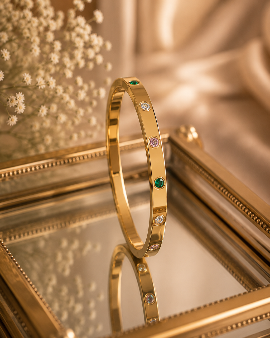 Elegant Gold Multi-Stone Bangle for Women | Gold-Toned Crystal Bracelet