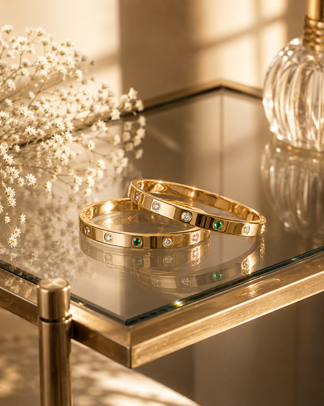 Elegant Gold Multi-Stone Bangle for Women | Gold-Toned Crystal Bracelet