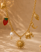 Gold Multi-Charm Pendant Necklace for Women | Celestial &amp; Nature Charm Necklace with Chain