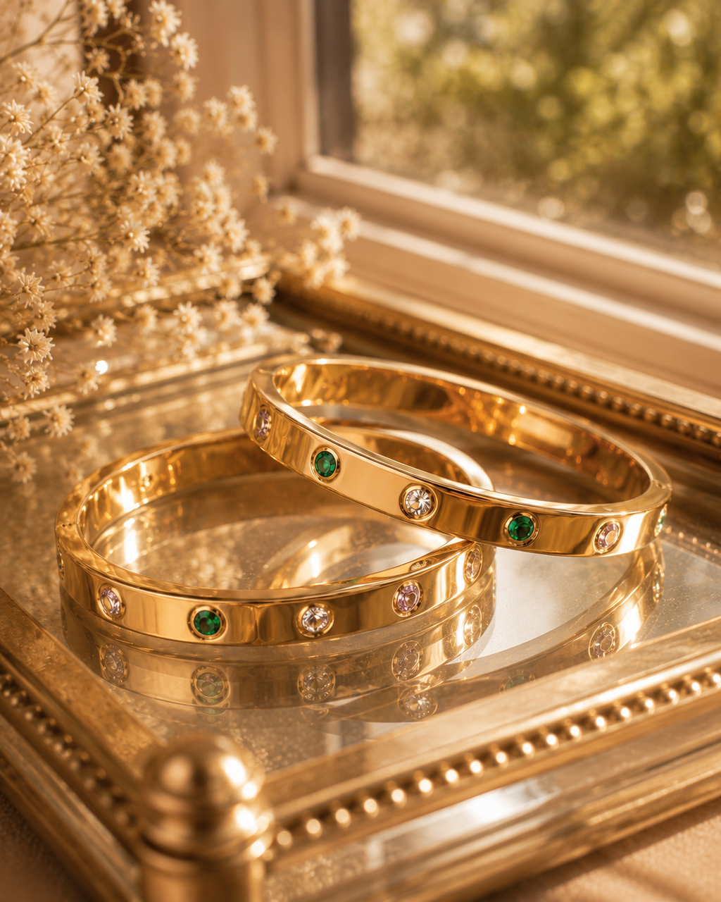 Elegant Gold Multi-Stone Bangle for Women | Gold-Toned Crystal Bracelet