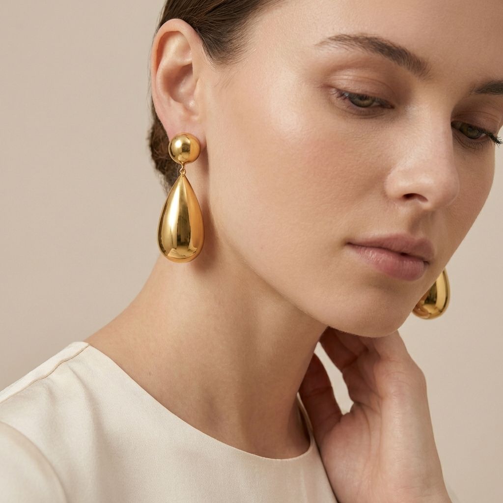 Gold Teardrop Statement Earrings for Women