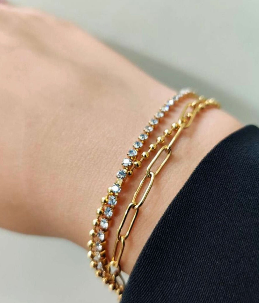 Adya Triple Layer Crystal & Link Bracelet