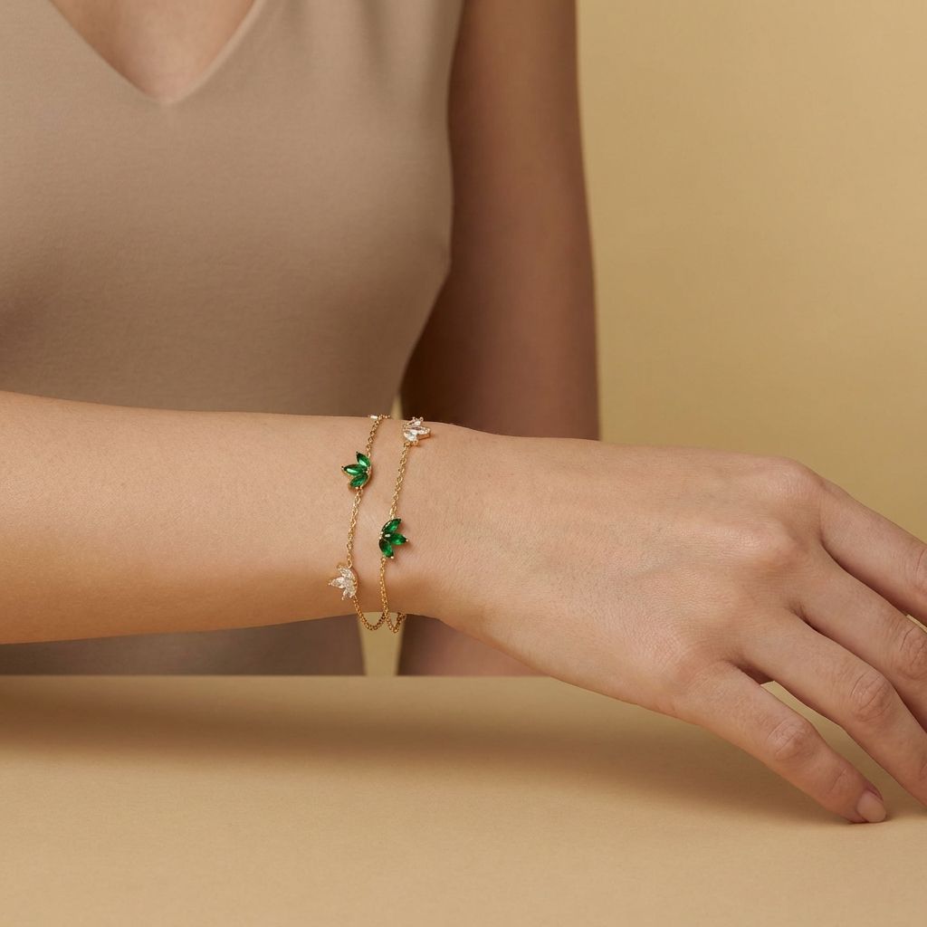 Adya Floral Green & Crystal Charm Bracelet