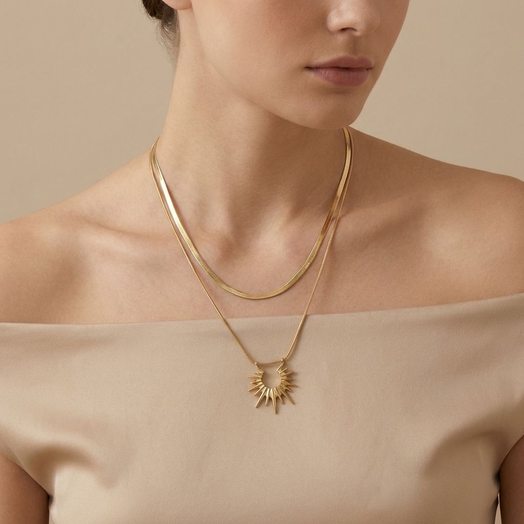 Adya Double Layer Sunburst Pendant Necklace