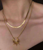 Adya Double Layer Sunburst Pendant Necklace