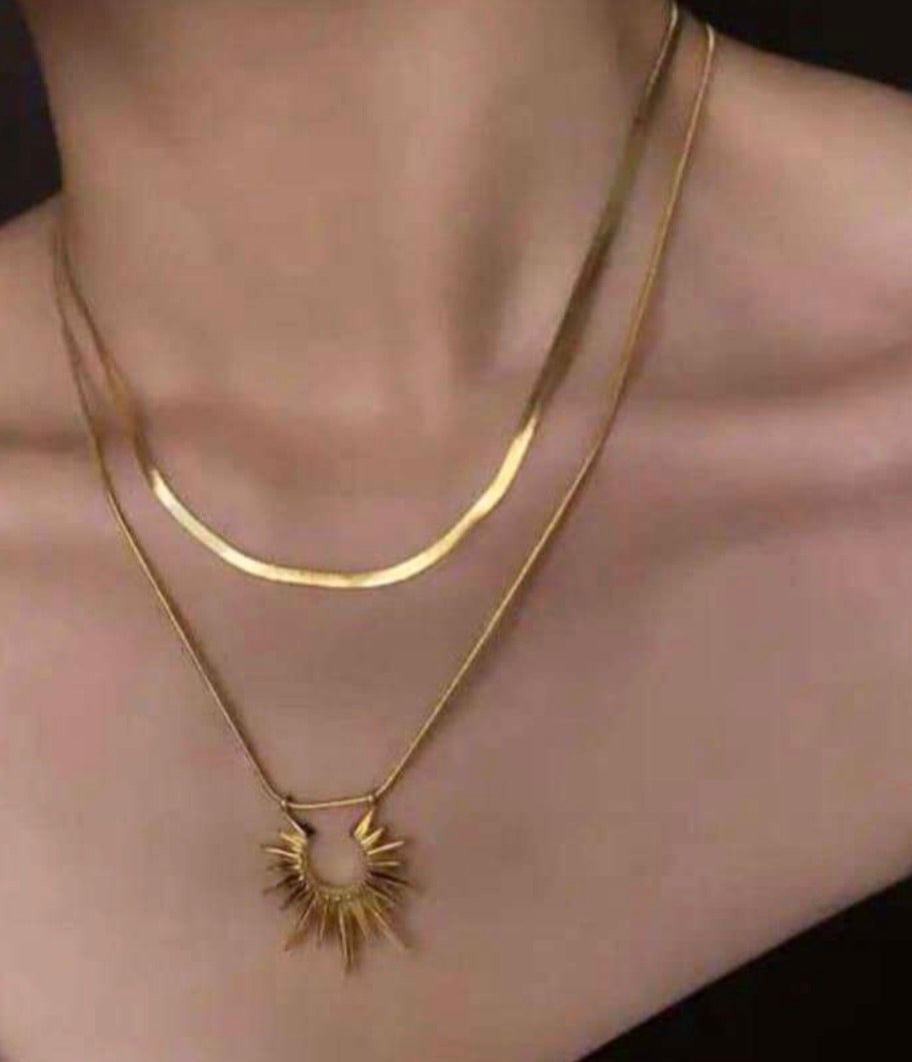 Adya Double Layer Sunburst Pendant Necklace
