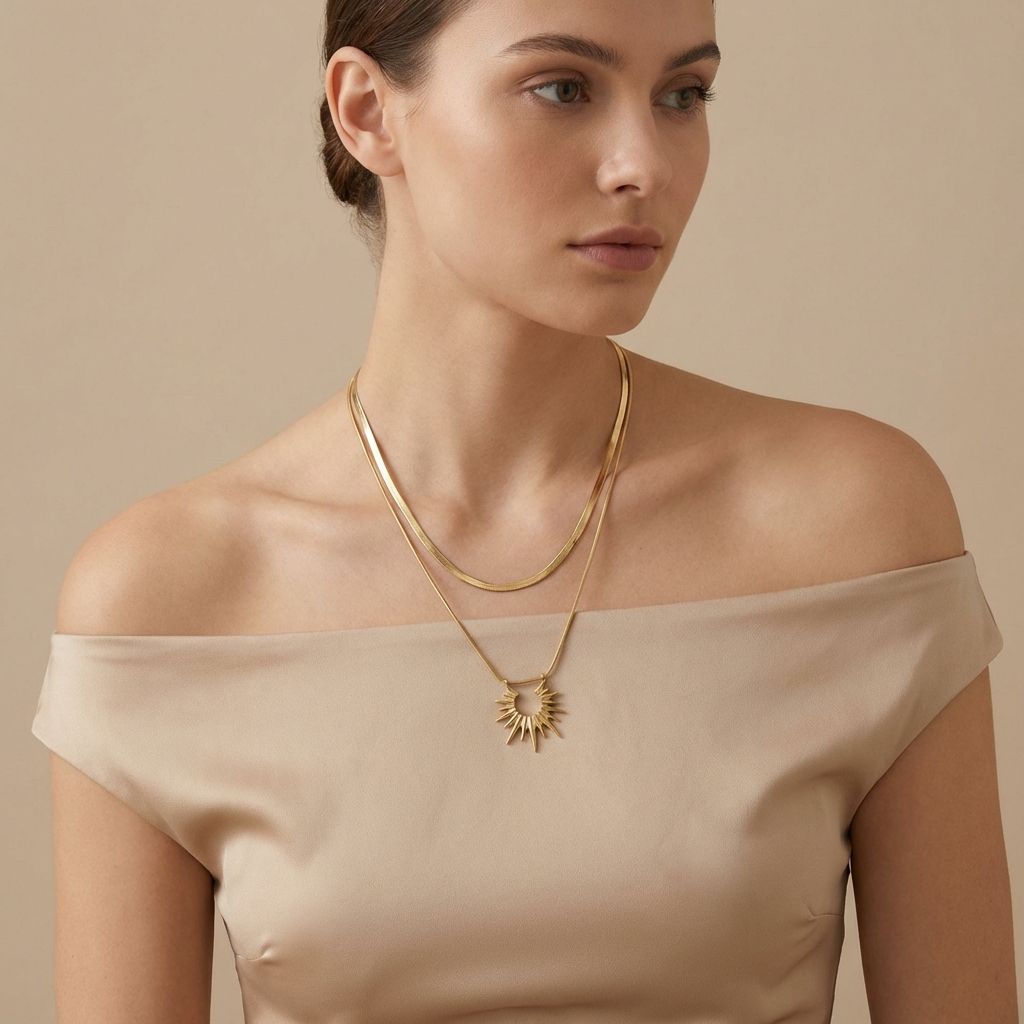 Adya Double Layer Sunburst Pendant Necklace