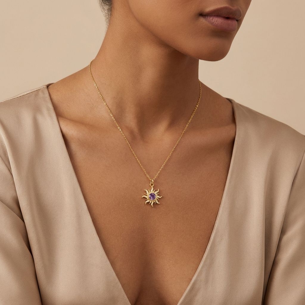 Adya Purple Sunburst Crystal Pendant Necklace