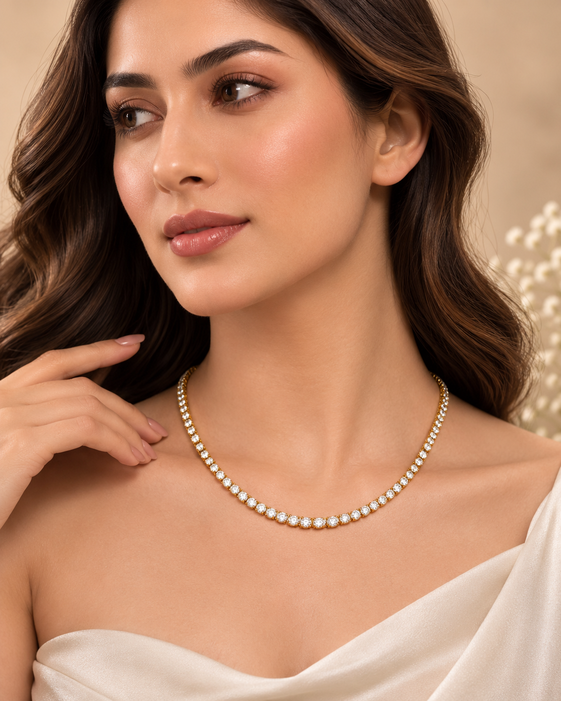 Luxury Gold Tennis Pendant Necklace for Women | Cubic Zirconia Crystal Chain Necklace
