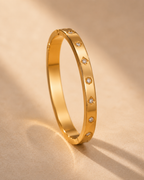 Minimalist Gold Geometric Crystal Bangle for Women | Gold-Toned CZ Stone Bracelet