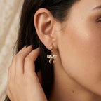Gold Bow Crystal Drop Earrings for Women