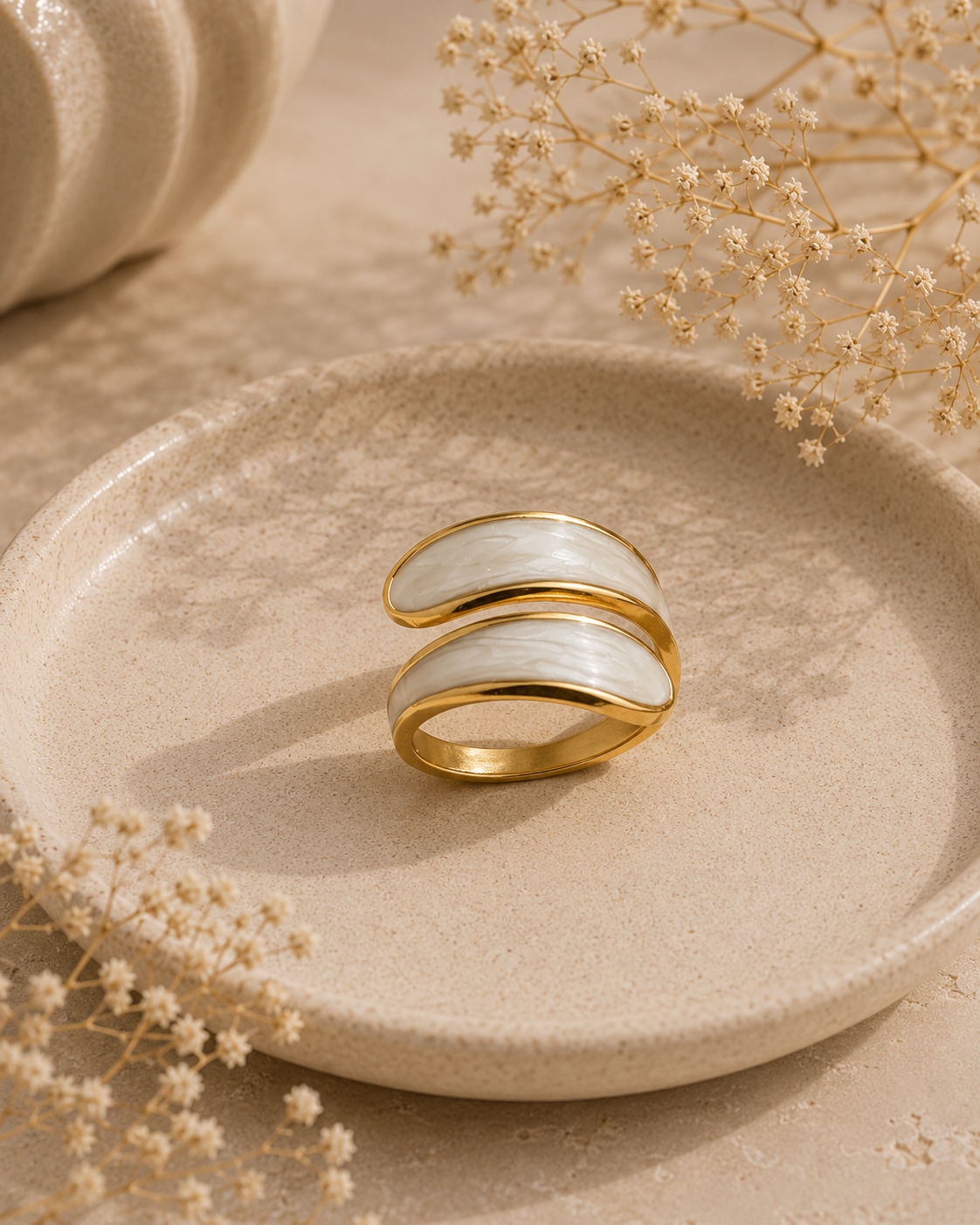 Adya Ivory Elegance Gold-Plated Statement Ring for Women
