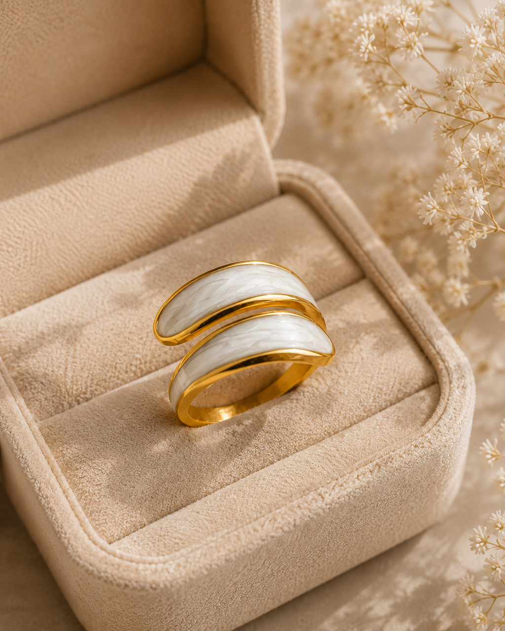 Adya Ivory Elegance Gold-Plated Statement Ring for Women