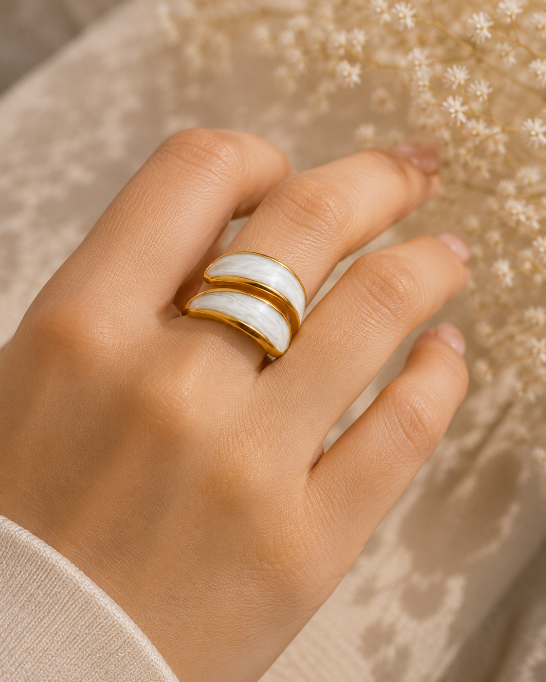 Adya Ivory Elegance Gold-Plated Statement Ring for Women