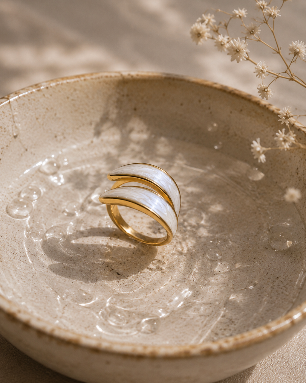 Adya Ivory Elegance Gold-Plated Statement Ring for Women