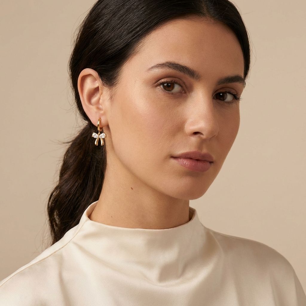 Gold Bow Crystal Drop Earrings for Women