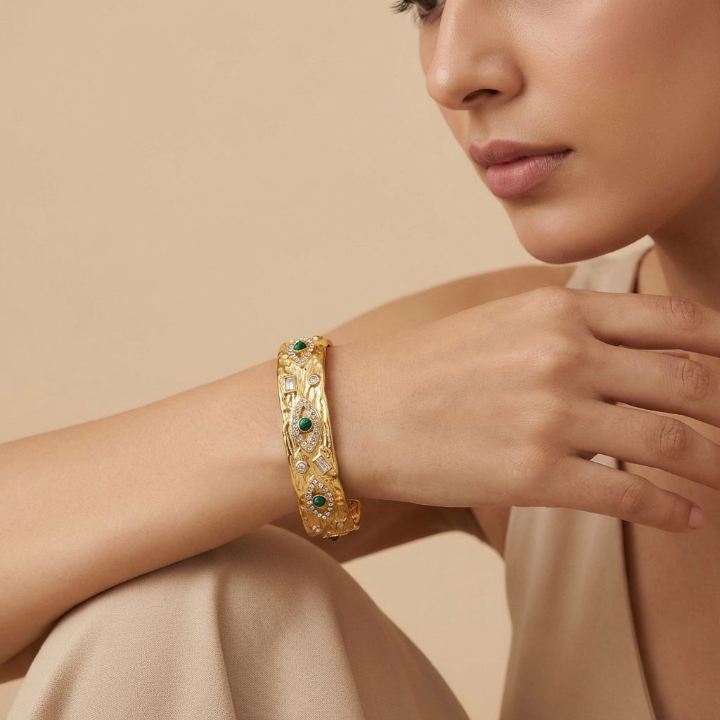 Emerald Embellished Gold Bracelet